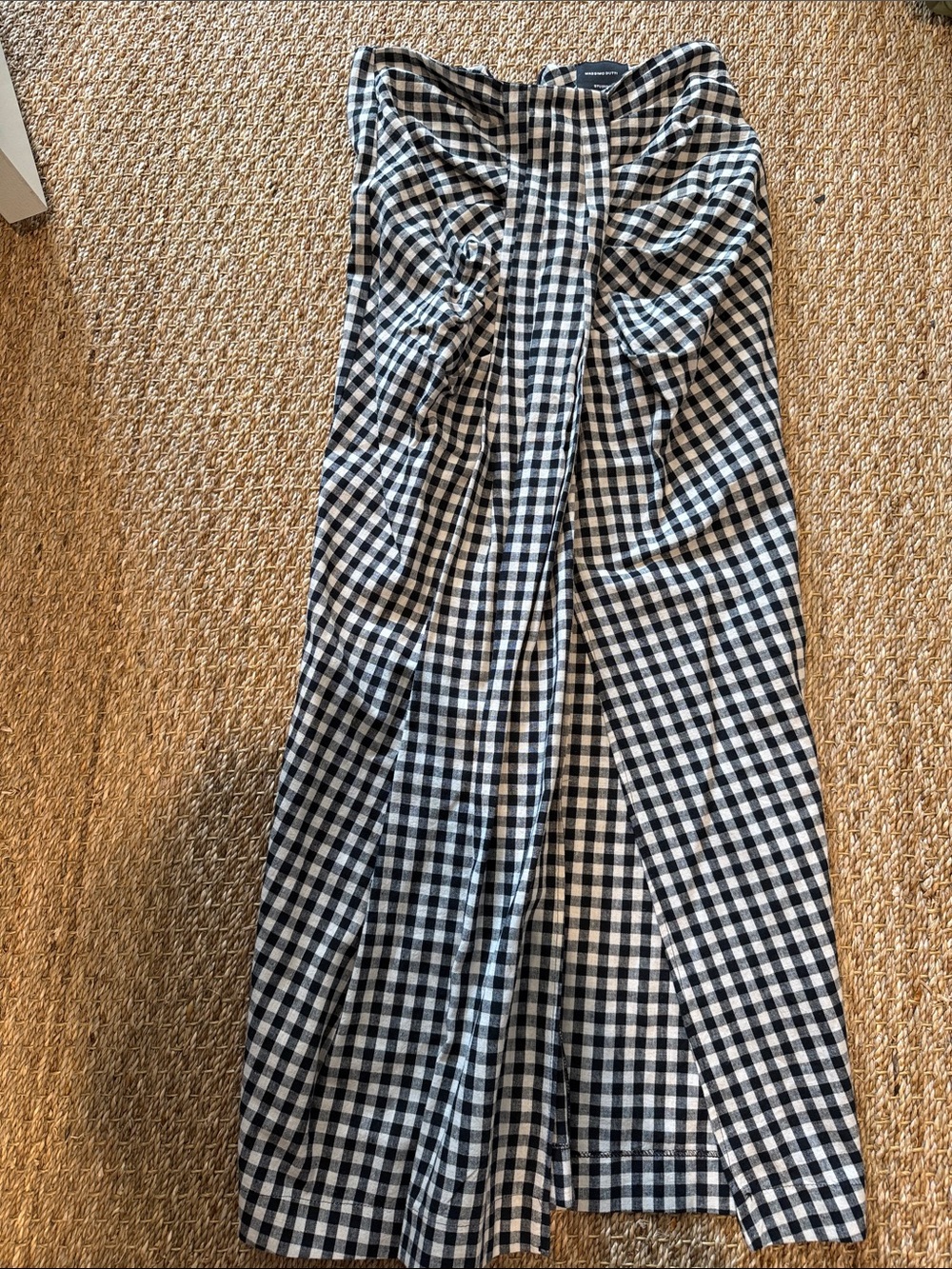 Massimo Dutti Black and White Gingham Midi Skirt